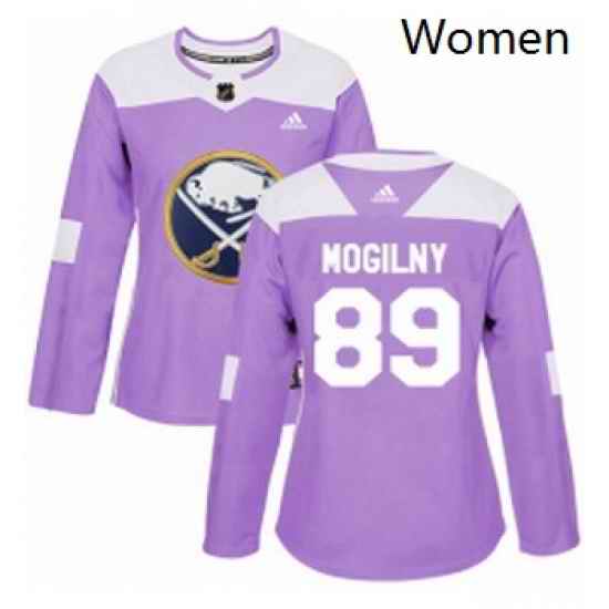 Womens Adidas Buffalo Sabres 89 Alexander Mogilny Authentic Purple Fights Cancer Practice NHL Jersey